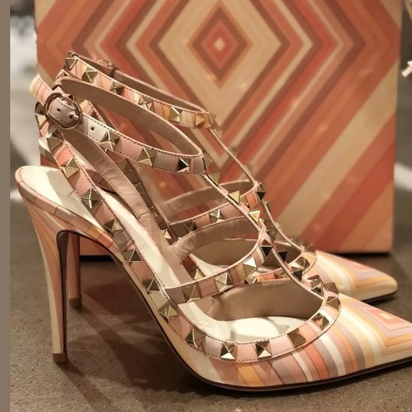 Valentino Rockstud Harlequin-print Pump Sorbet - Picture 1 of 8